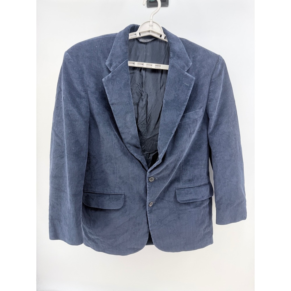 Lands' End Mens Navy Blue Corduroy Sport Coat Blazer Jacket Size 42 Long